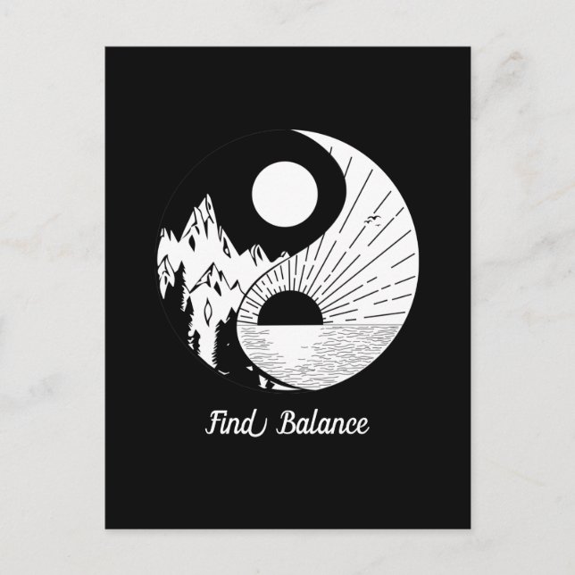 Find Balance Zen Yin Yang Black White Postcard (Front)