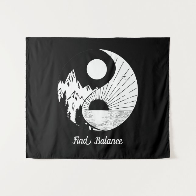 Find Balance Zen Yin Yang Black White Tapestry (Front (Horizontal))