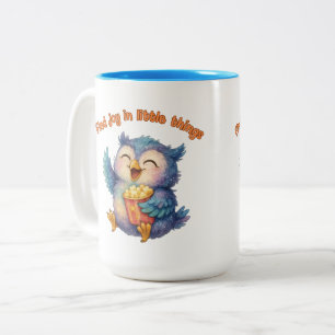 Find Joy in Little Things – Cute Blue Owl with Pop Two-Tone Coffee Mug