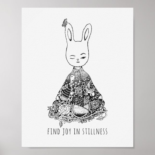 Find Joy in Stillness Bunny Rabbit Yoga Meditation Poster (Front)