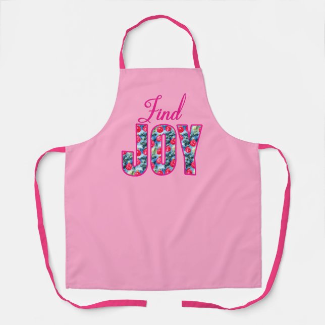 Find JOY Word Art in Fuchsia Pink and Teal Green Apron (Front)