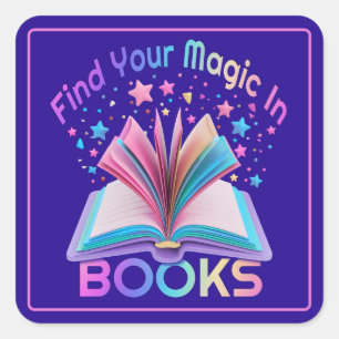 Find Magic In Books Purple Square Sticker