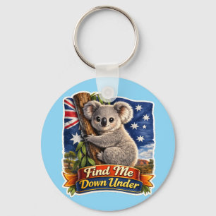 Find Me Down Under – Cute Koala Hugging Tree Key Ring