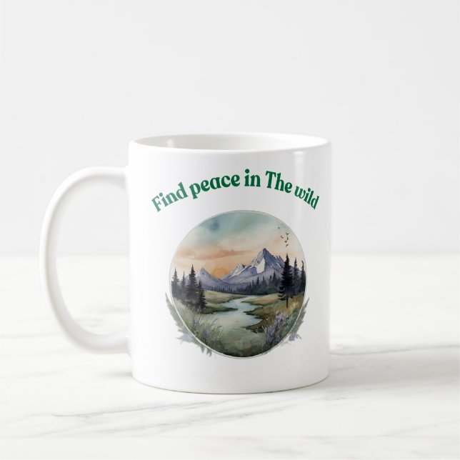 Find Peace in Nature Mug – Scenic Forest & Mountai (Left)