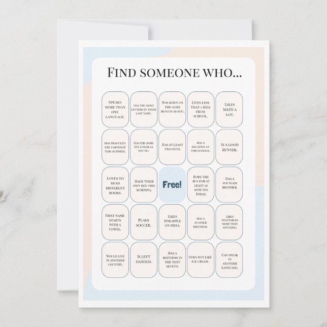 Find Someone Who Classroom Bingo Activity Invitation (Front)