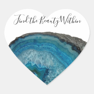 Find the Beauty Within Quote Blue Geode Agate Heart Sticker