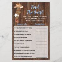 Find the Guest AA Cowboy Baby Shower Game Card