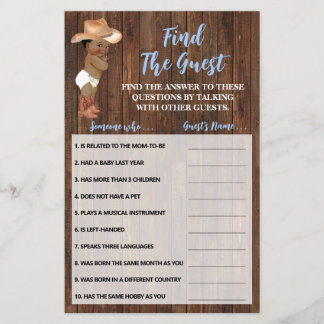Find the Guest AA Cowboy Baby Shower Game Card