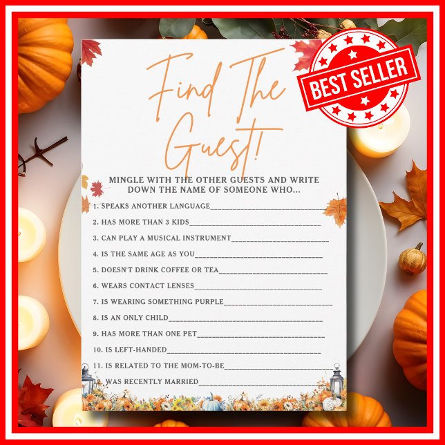 FIND THE GUEST Baby Shower Game LITTLE PUMPKIN Invitation (FIND THE GUEST Easy Baby Shower Game A Little Pumpkin is on the Way Fall Autumn Theme)