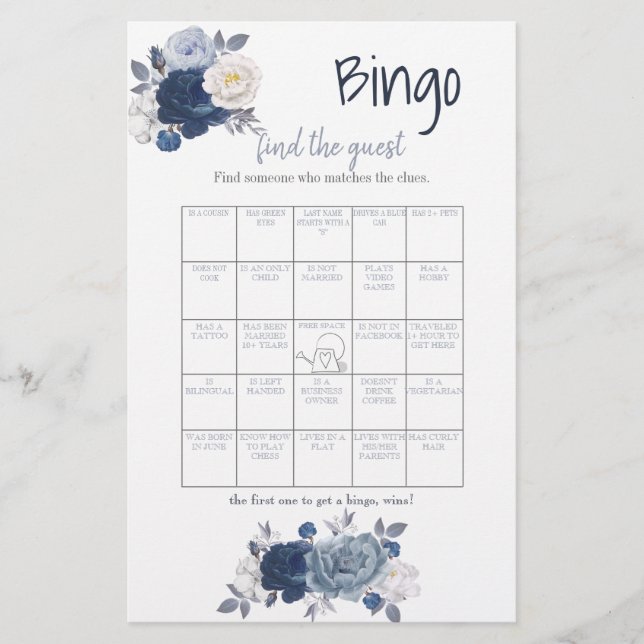 Find the Guest Bingo Bridal Shower Game Card Flyer (Front)