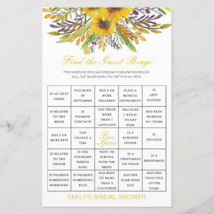Find the Guest Bingo Shower Game PRINTED