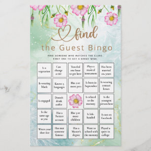 Find The Guest Bingo Wildflower Baby Shower Game