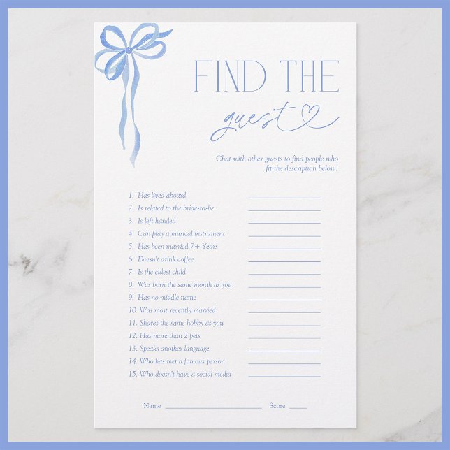 Find The Guest Blue Bow Bridal Shower Game (Creator Uploaded)