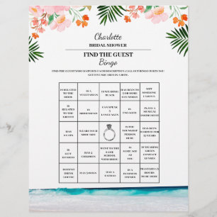 Find The Guest Bridal Shower Bingo Beach Theme Flyer