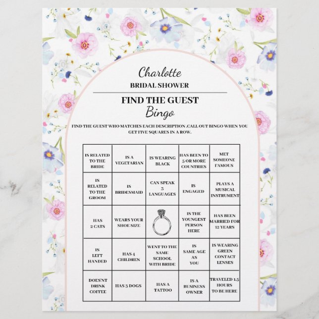 Find The Guest Bridal Shower Bingo Floral Flyer (Front)