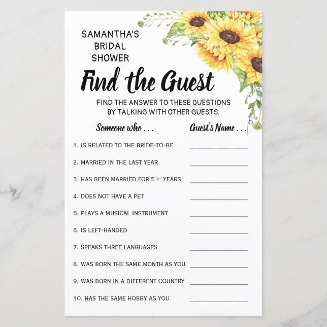 Find the guest bridal shower english spanish game (Front)