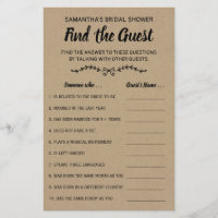 Find the Guest Bridal Shower Rustic Game Card