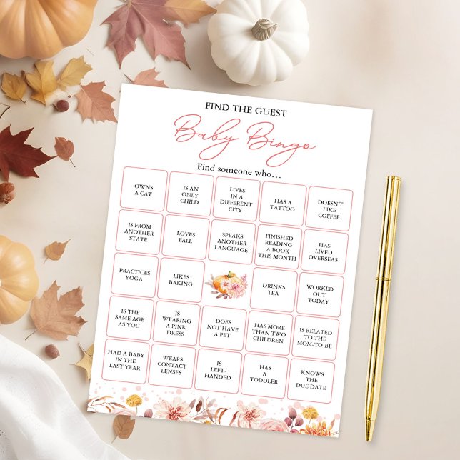Find The Guest Fall Baby Shower Bingo Game Invitation (Creator Uploaded)