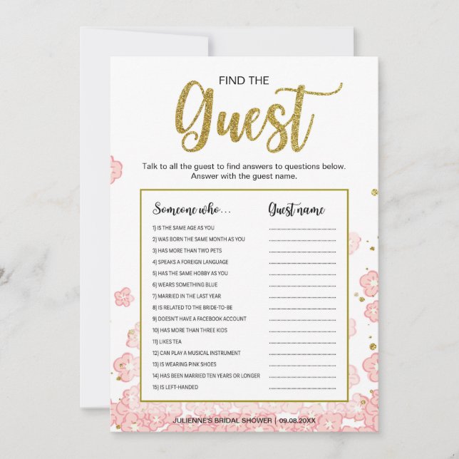 Find the Guest Game | Gold and Pink Bridal Shower (Front)
