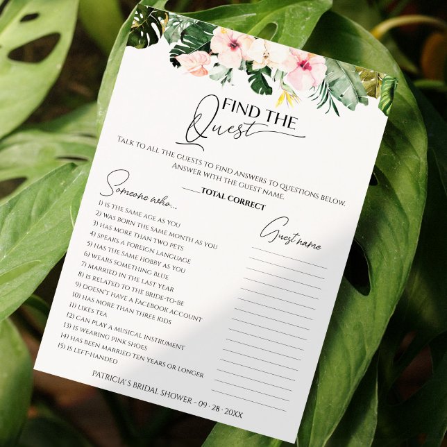 Find The Guest Game Tropical Bridal Shower card (Creator Uploaded)