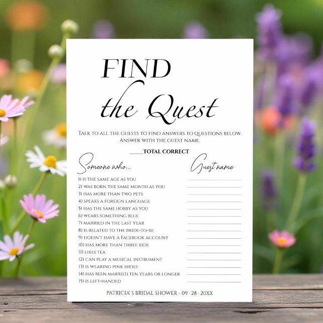 Find The Guest Minimalist Bridal Shower Game Card (Creator Uploaded)