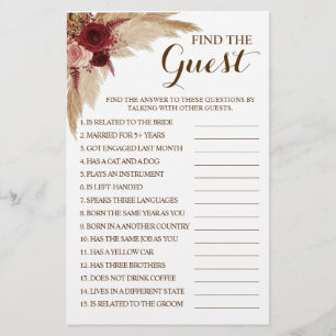 Find the Guest Pampas Bridal Shower Game Card