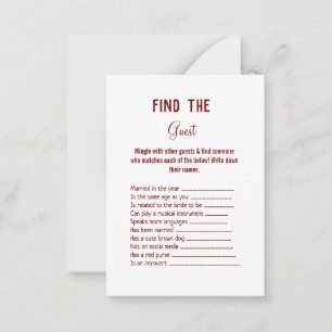 find the guest wedding bridal shower game card