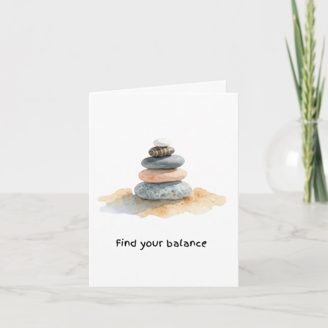 Find Your Balance Watercolour Zen Pebble Stack Note Card (Front)