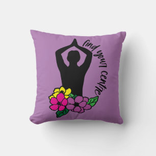 Find Your Centre Quote Zen Yoga Pose Flowers Cushion
