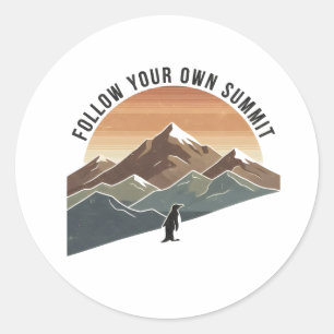 Find Your Own Summit– Inspirational Penguin  Classic Round Sticker