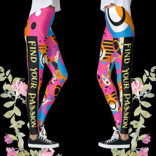 Find Your Passion Quote Pop Art Abstract Pattern  Leggings