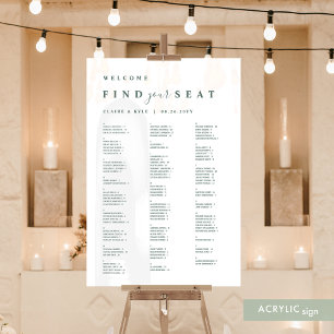 Find Your Seat Alphabetical Seating Green Text Acrylic Sign
