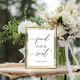 Find Your Seat Black and White Minimalist Sign 