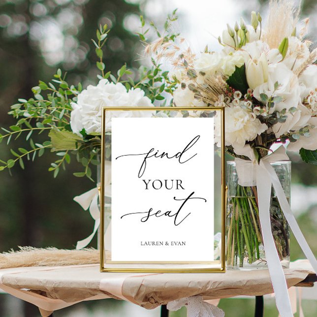 Find Your Seat Black and White Minimalist Sign  (Creator Uploaded)