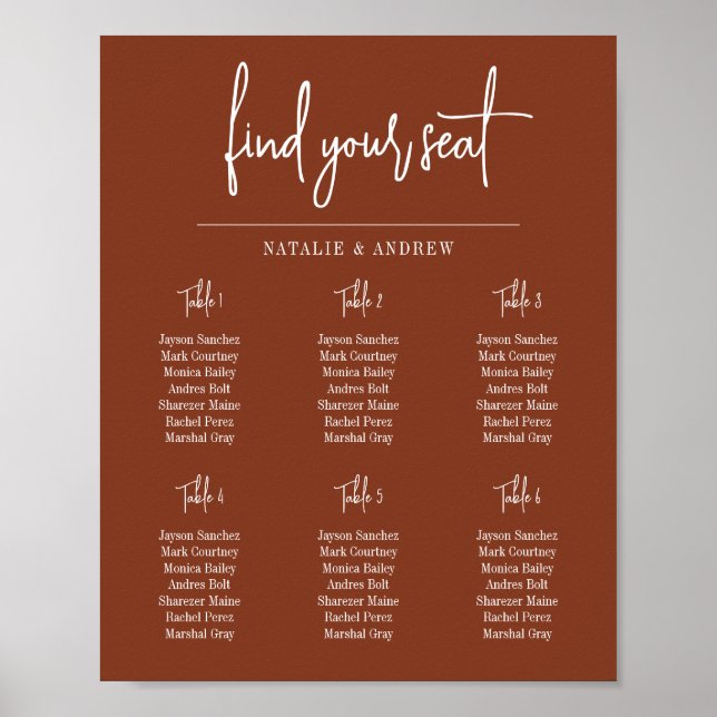 Find Your Seat Boho Terracotta Script Wedding Poster (Front)