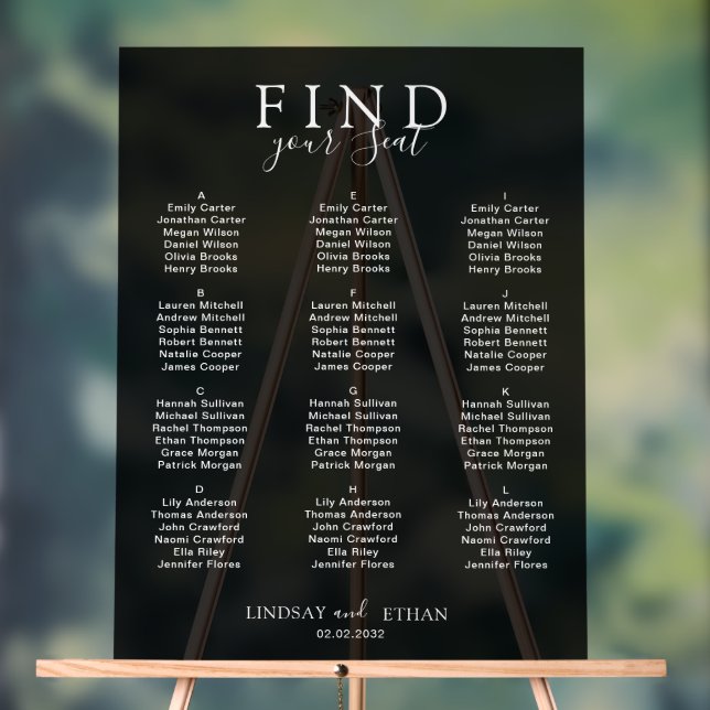 Find Your Seat! Elegant Black Transparent Wedding Acrylic Sign (Neutral)