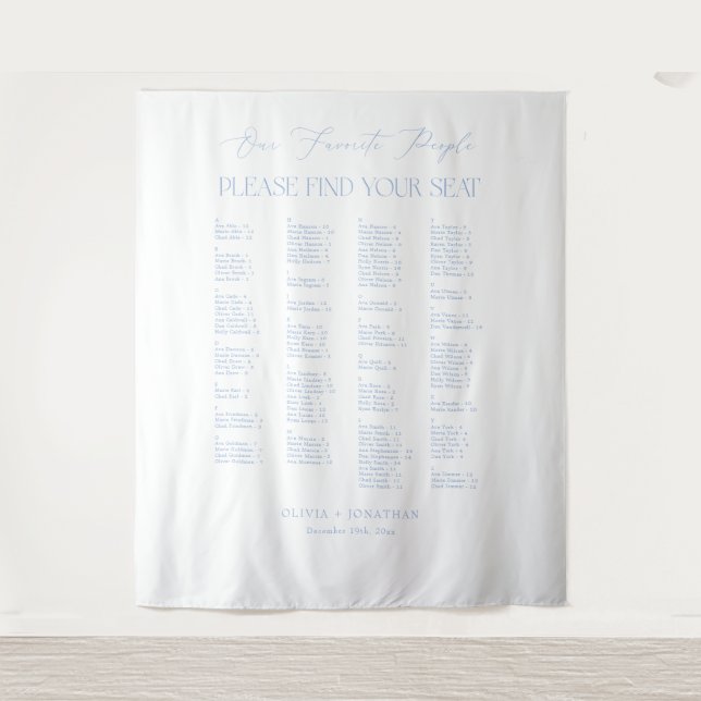  Find Your Seat Fabric Blue Wedding Seating Chart  Tapestry (Front)