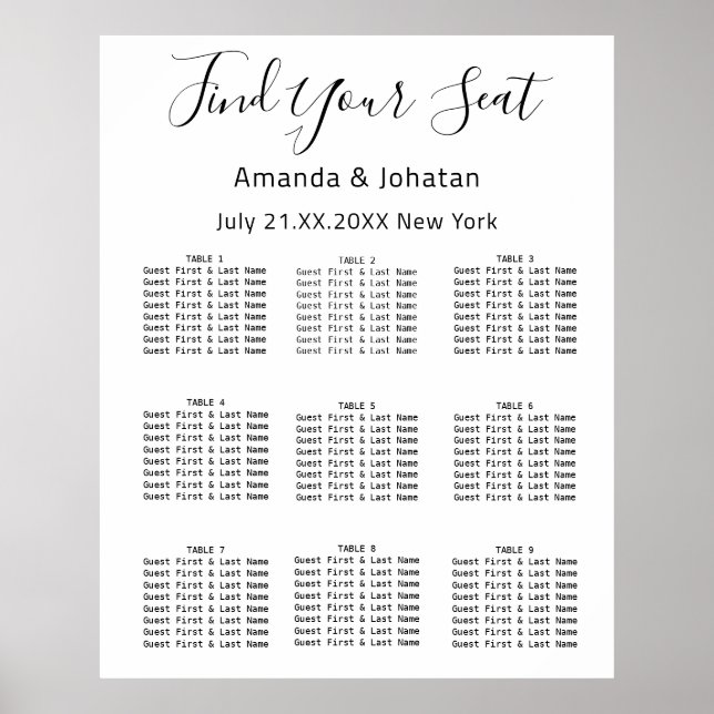Find Your Seat Seat Chart Wedding Bridal White (Front)