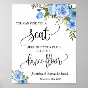 Find Your Seat Sign Wedding Reception Blue floral