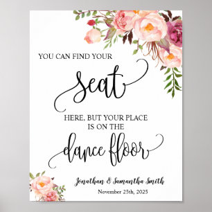 Find your seat sign wedding reception pink floral
