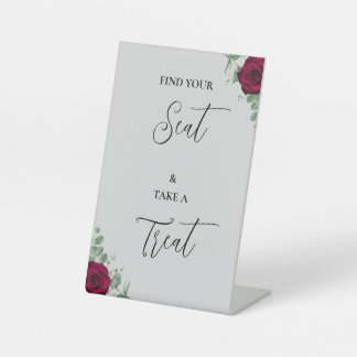 Find Your Seat & Take A Treat Red Rose  Pedestal Sign