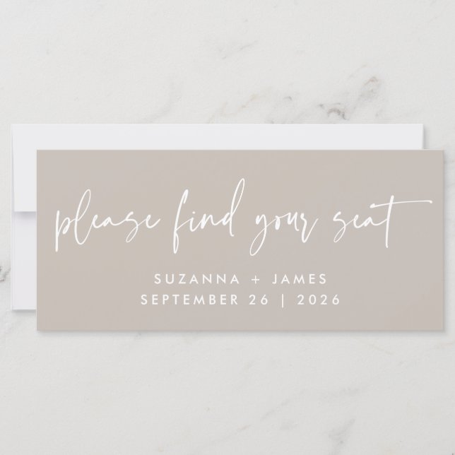 Find Your Seat Taupe Script Wedding Sign (Front)