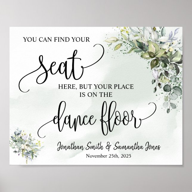 Find your seat wedding reception eucalyptus sign (Front)