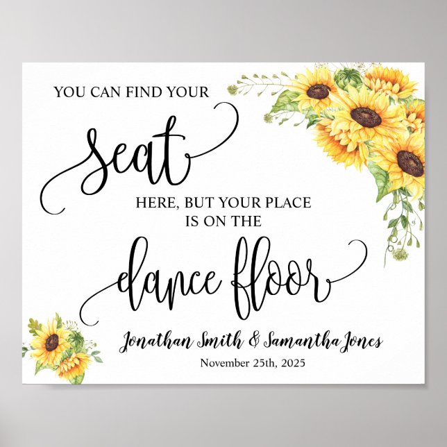 Find your seat wedding reception sunflowers sign (Front)