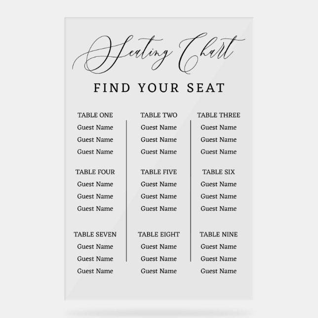 Find Your Seat Wedding Seating Chart Sign  (Front)