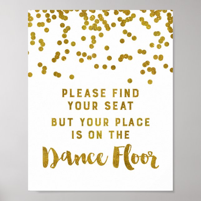 Find Your Seat Wedding Sign Gold Confetti (Front)