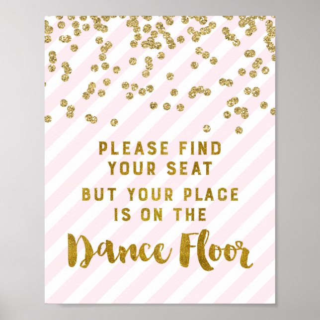 Find Your Seat Wedding Sign Pink Gold Stripes (Front)