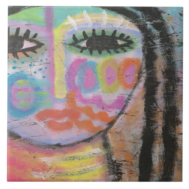 Finding Myself Abstract Painting on OSB Board Ceramic Tile (Front)