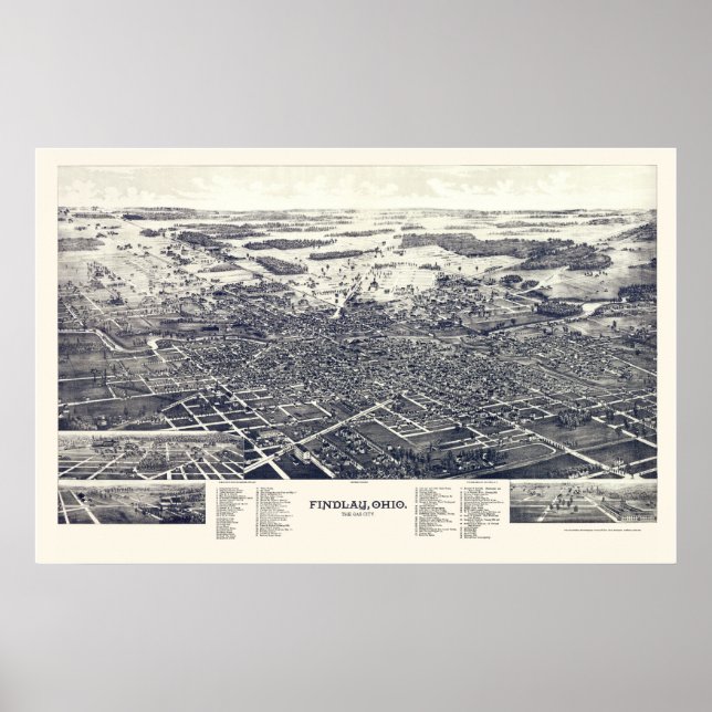 Findlay, OH Panoramic Map - 1889 Poster (Front)
