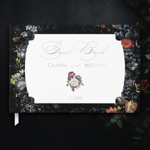 Fine Art Black Floral Calligraphy Guest Book